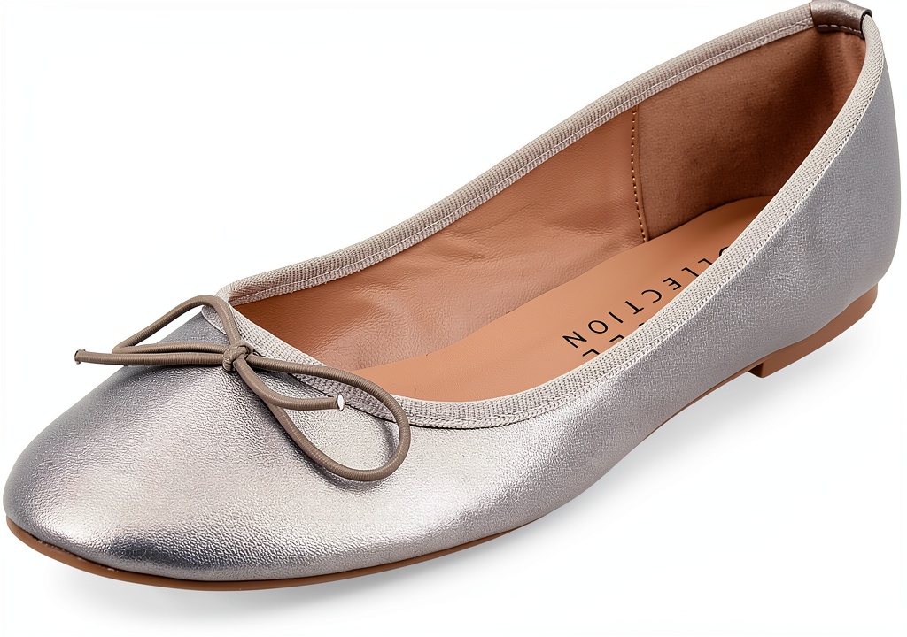 Journee Collection pewter flats showcasing faux leather material and slip-on design
