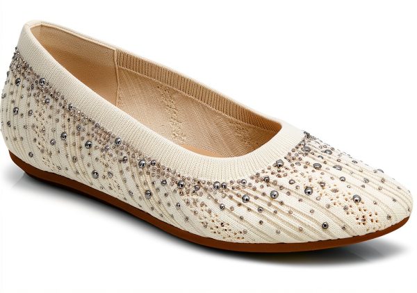 XOXO Womens Flats Knit Upper Bling Ornamentation Off White-0