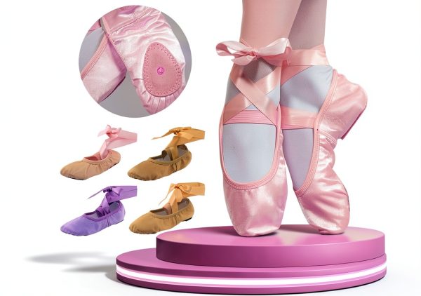 Generic Girls Ballet Shoes Pink Khaki Beige Purple Dance-2