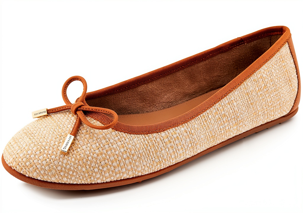 Aerosoles women's flats in Natural Raffia color showing bow detail and outsole