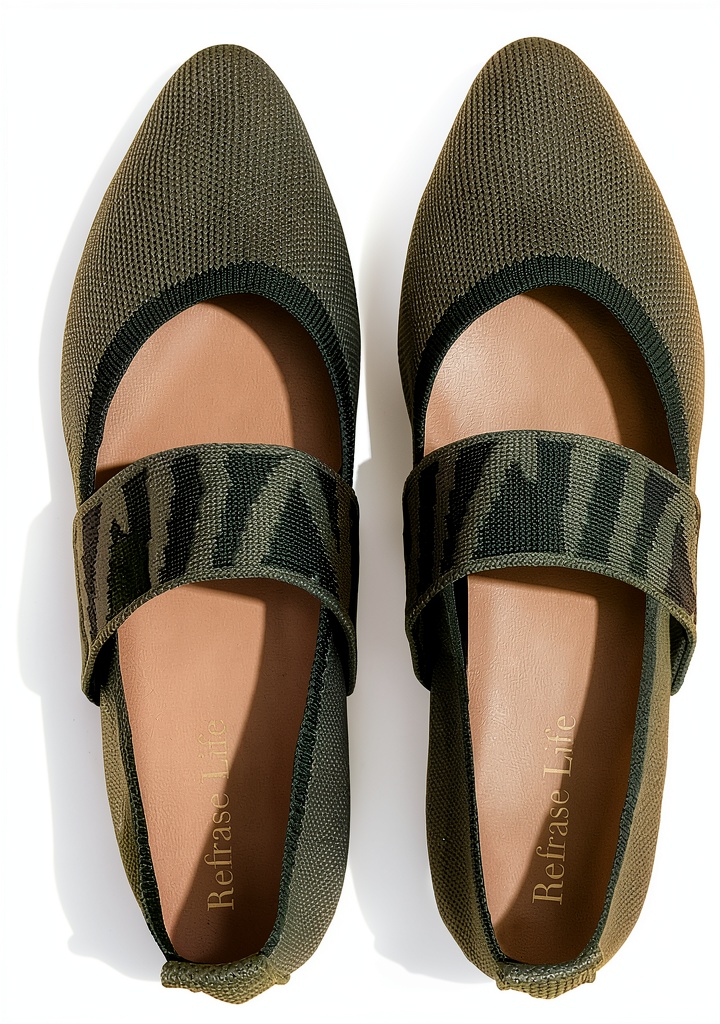 Woman wearing breathable knit Mary Jane flats in a city setting